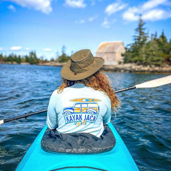 Long sleeve kayak fishing shirt with SPF50 sun protection